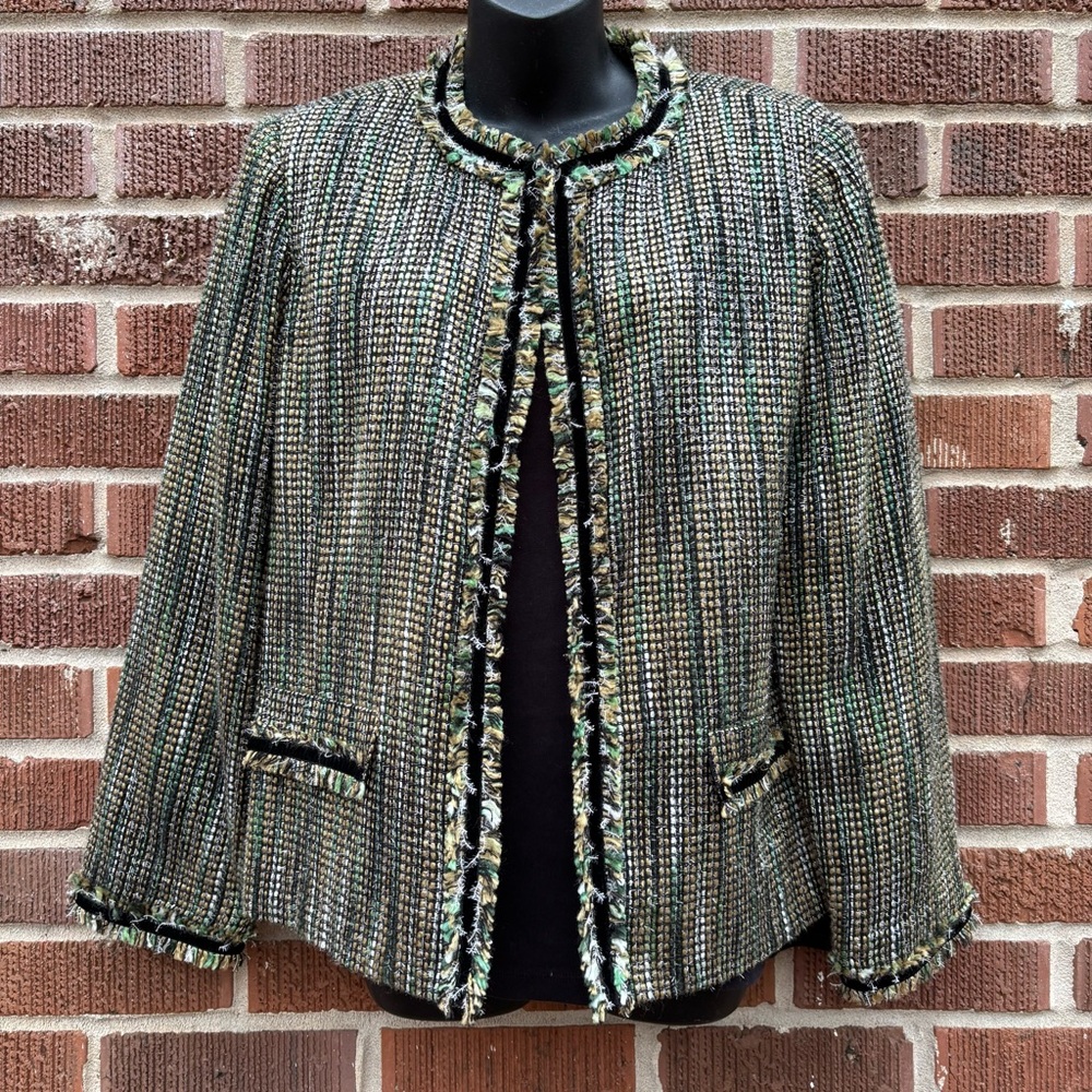 Vintage Studio Works Women's Sz M Blazer Jacket Multicolor Tweed Open front